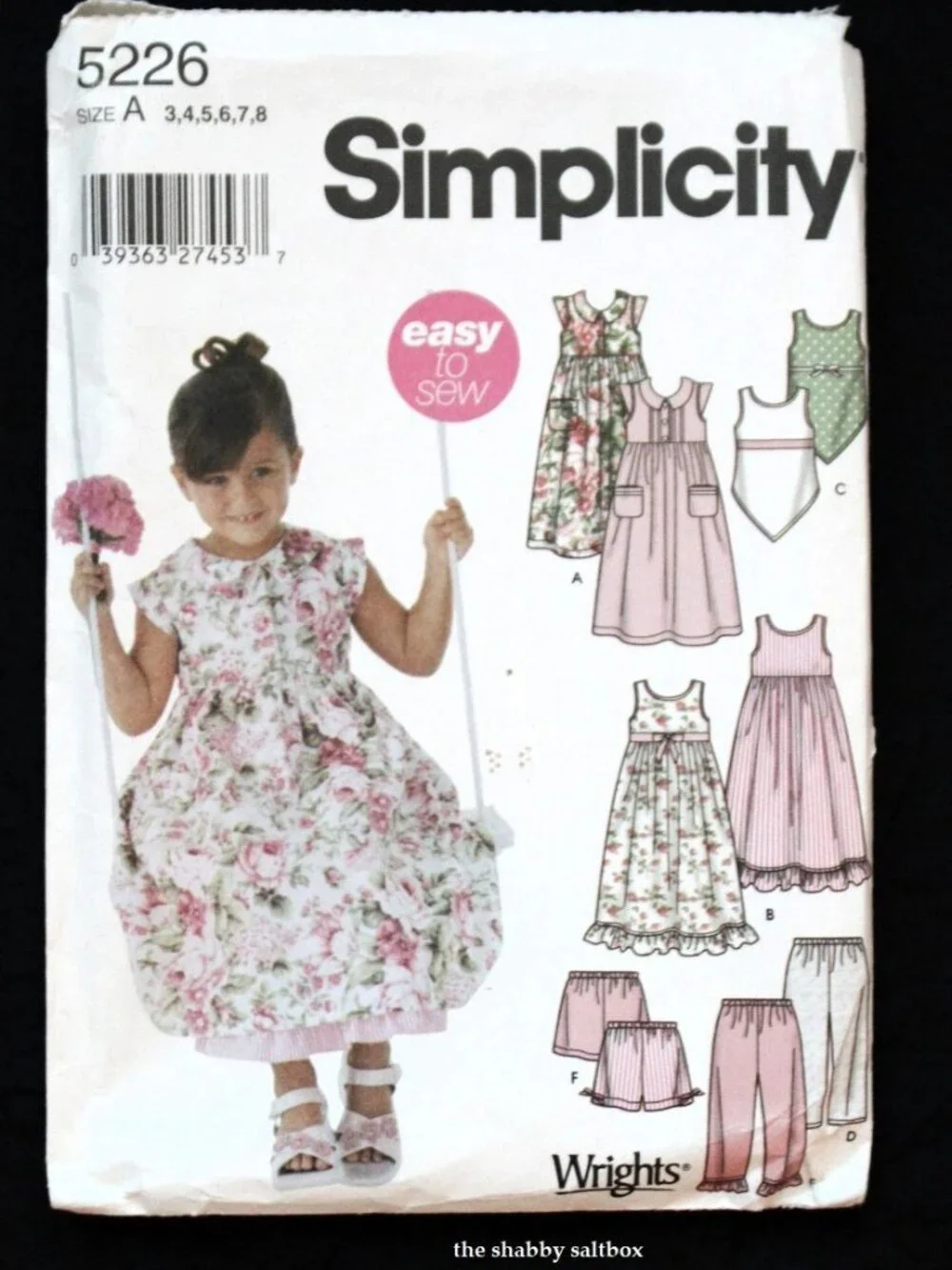 2004 Simplicity Girls Slip Dress (3 4 5 6 7 9) Cottagecore English Spanish VTG